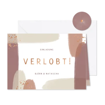 Verlobungskarte Pinselstriche kupfer